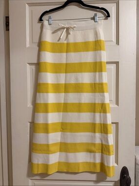 Striped Yellow and Cream Maxi Knit Skirt with Drawstring Waist
